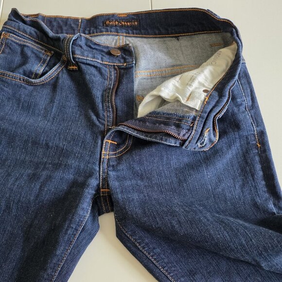 Nudie Jeans Co Thin Finn Dry Ecru Embo Jeans Mens 33(29) x 34(28) Preppy HEMMED - Picture 9 of 16